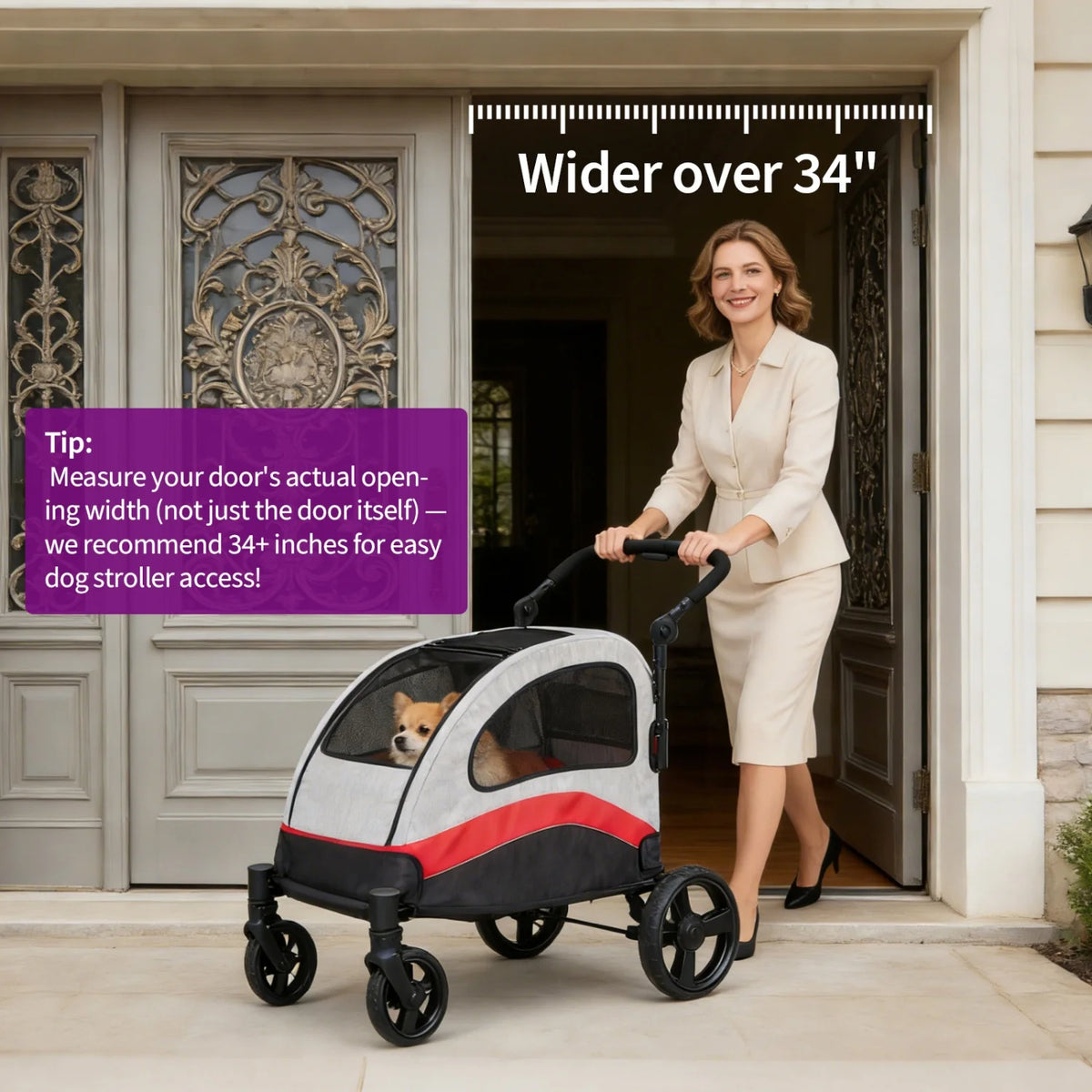 Heavy Duty Pet Wagon & Large Dog Stroller , Collapsible Dog Cart with Adjustable Handle, Breathable Mesh and Storage Pockets