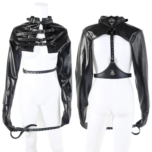 BDSM PU Leather Arm Restraint Straightjacket Bondage Slave Jacket for Women Men Adult Sex Toy Role Play Fetish Gear Tool