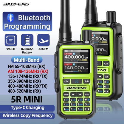 BAOFENG UV-5R Mini Walkie Talkie Multi Band Bluetooth Programming Wireless Copy Frequency 999CH Type-C Long Range Two Way Radio
