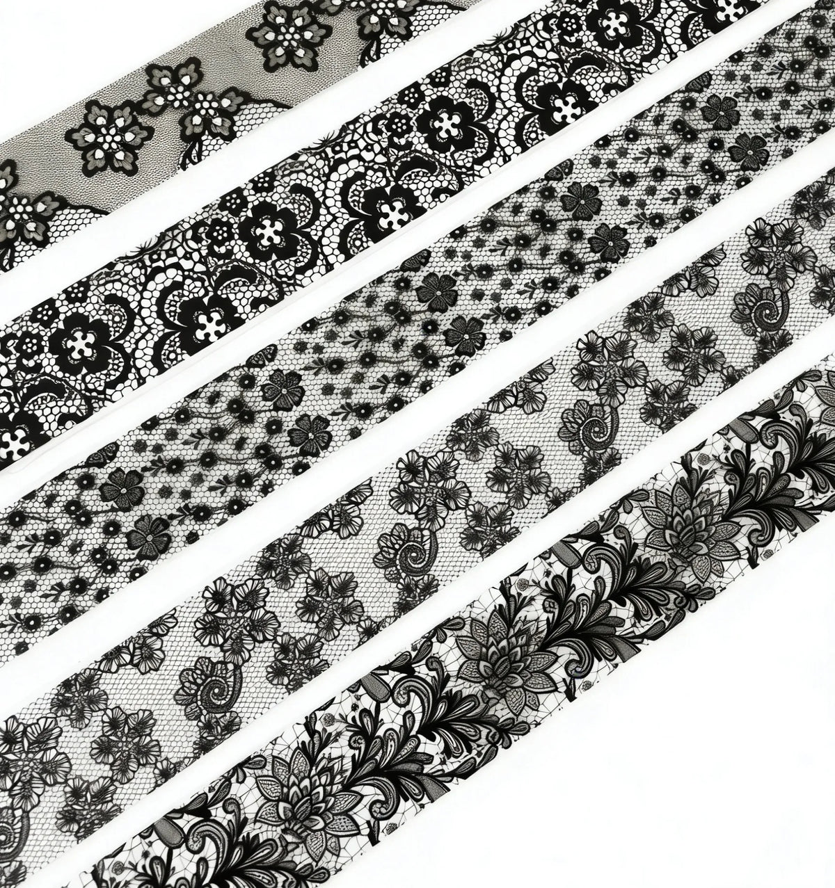 10 Rolls 2.5*50cm New Black White Lace Transfer Foil Nail Art Sexy Full Wraps Flower Glue Adhesive DIY Manicure Styling Tools
