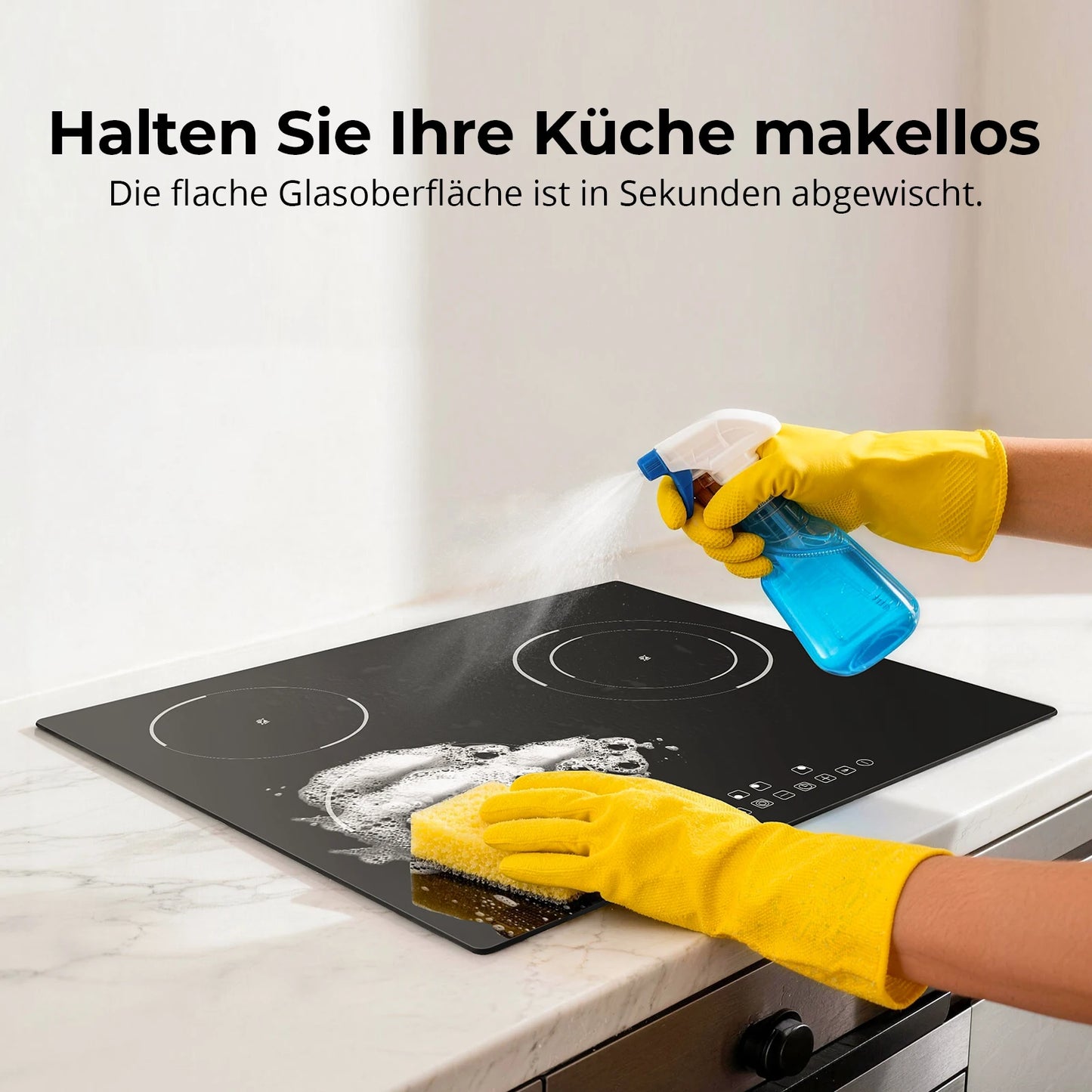 6000W Built-in Ceramic Hob, 4 Zone Induction Cooktop with Touch Control, 9 Power Levels, Timer & Child Lock, 60cm Black Glass