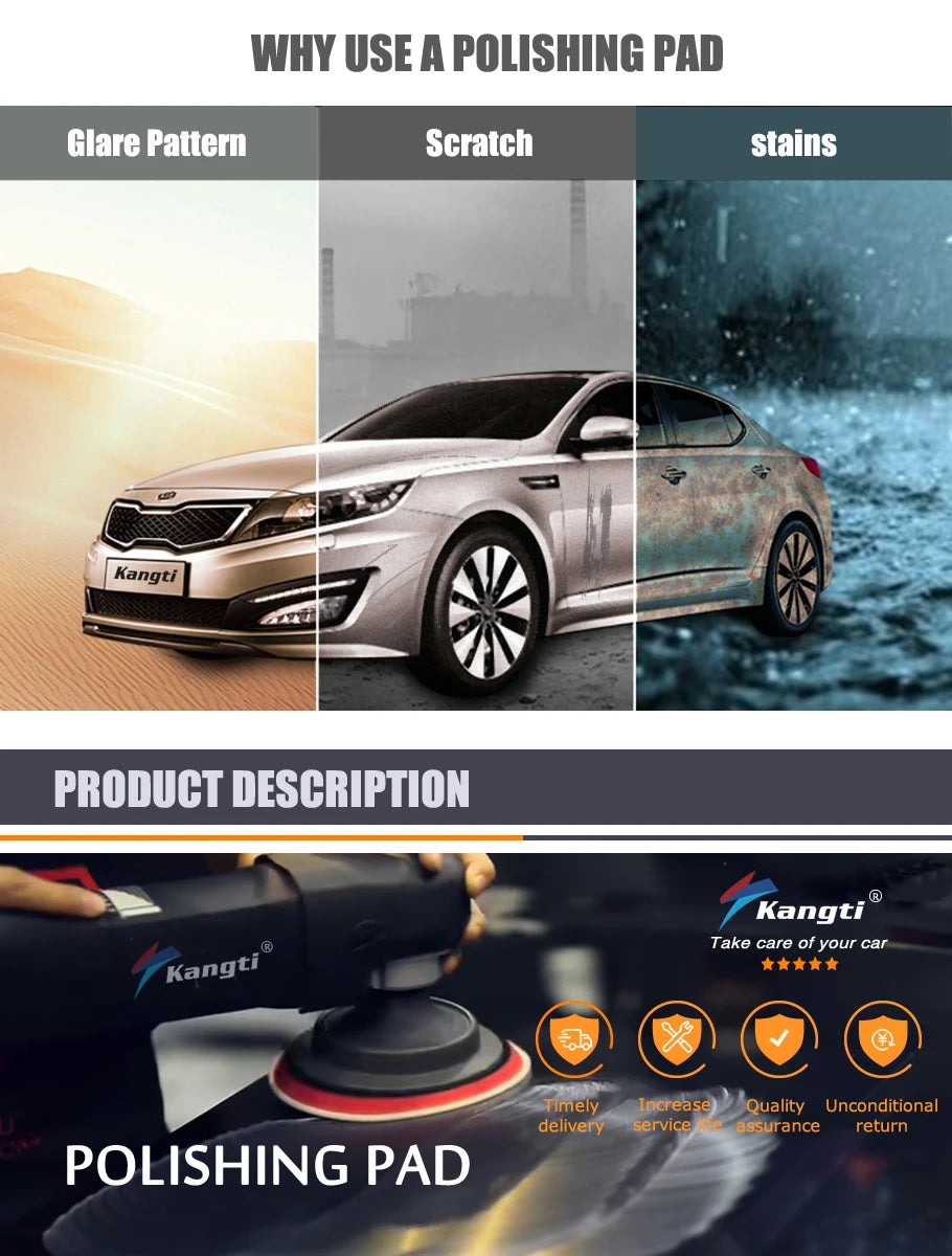 Kangti Buffing Polishing Sponge Pads Kit Car Polisher Soft Wave Foam Waffle Pad Car Wash Cleaning Detailing Tool