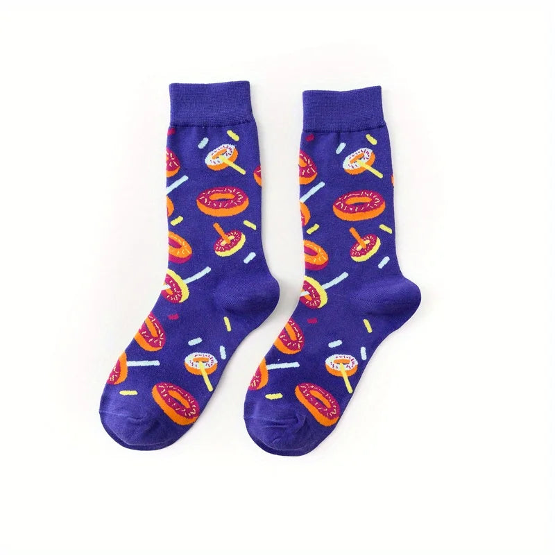 1 pair of food series creative avocado printed pattern medium tube socks for men  trendy socks for couples  socks men socks