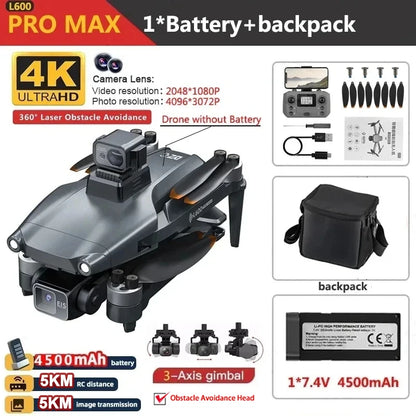 L600 PRO / L600 PRO MAX Drone 4K Professional HD Dual Cameras 3-axis Gimbal 5G WIFI Brushless Obstacle Avoidance Security Drone
