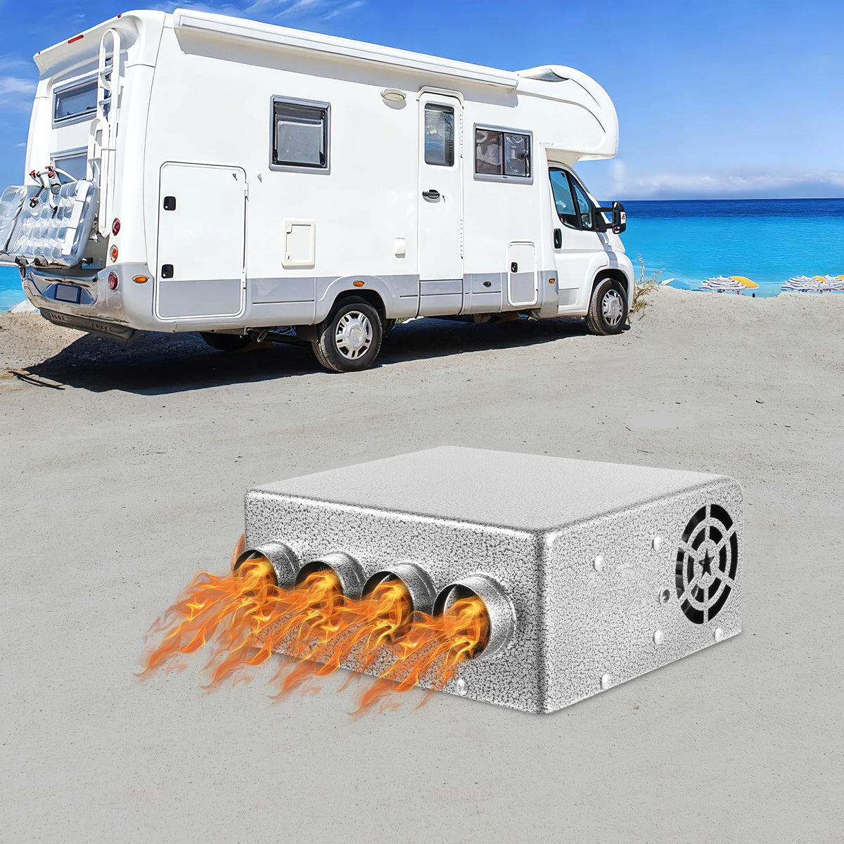 12V 4Way Truck Heater, 8A RV Heater Car Engine Hot Coolant Auto Car Heater, Fast Heating for Cars, Trucks, Ships
