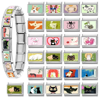 Y2K Cute Funny Sofa Cats Dogs Italian Charm Fit 9mm Stainless Steel Women DIY Bracelet Drop Shipping Fashion Jewelry Wholesale