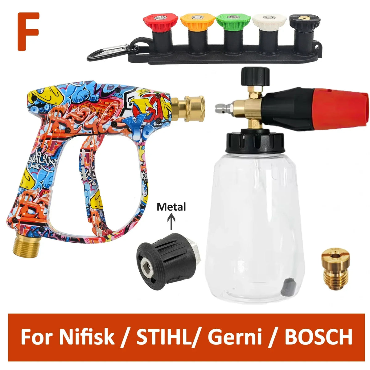 Graffiti Design High-Pressure Foam Gun Set - Multi-Brand Fit for Karcher/Bosch/Nilfisk, Ergonomic Grip,Car/RV/Truck Cleaning Kit