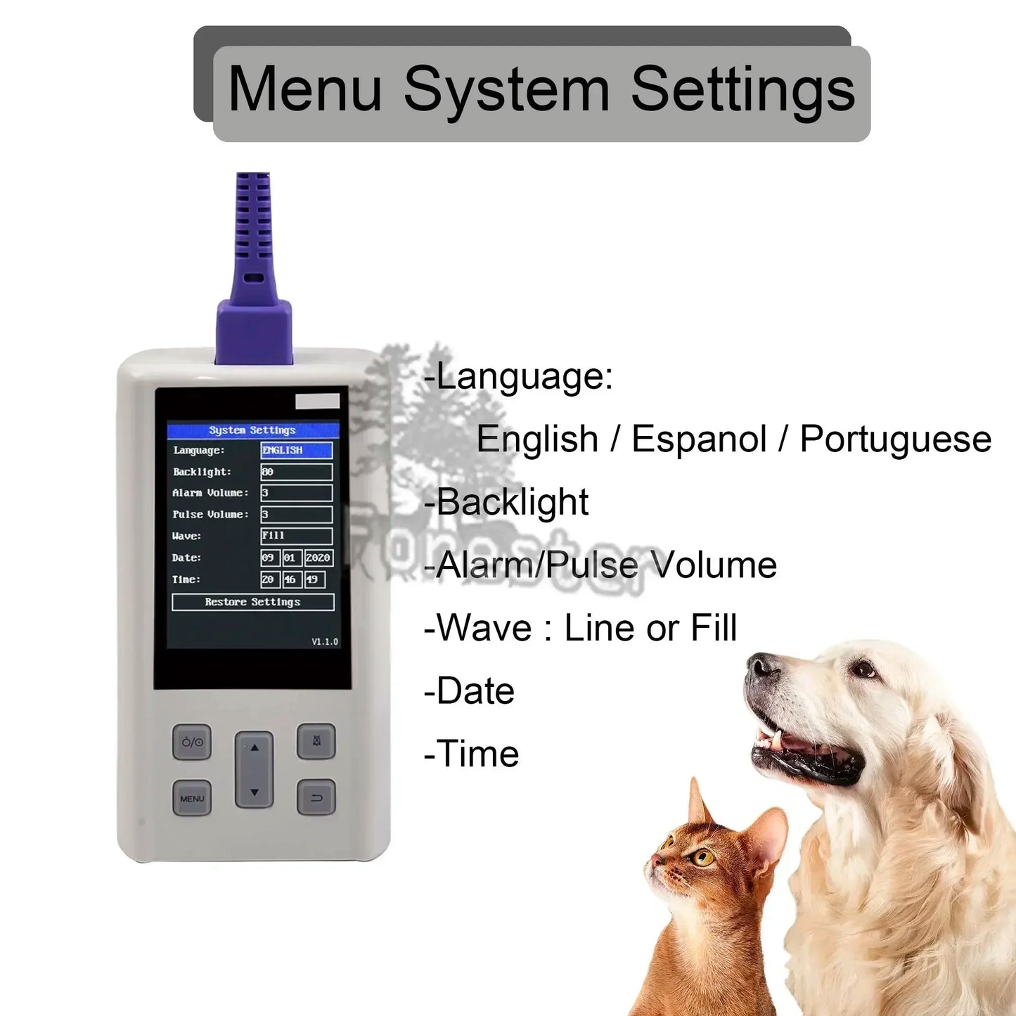 Portable Pulse Oximeter Monitor for Heart Rate and Oxygen Saturation with Veterinary and Medical SPO2  with Memory