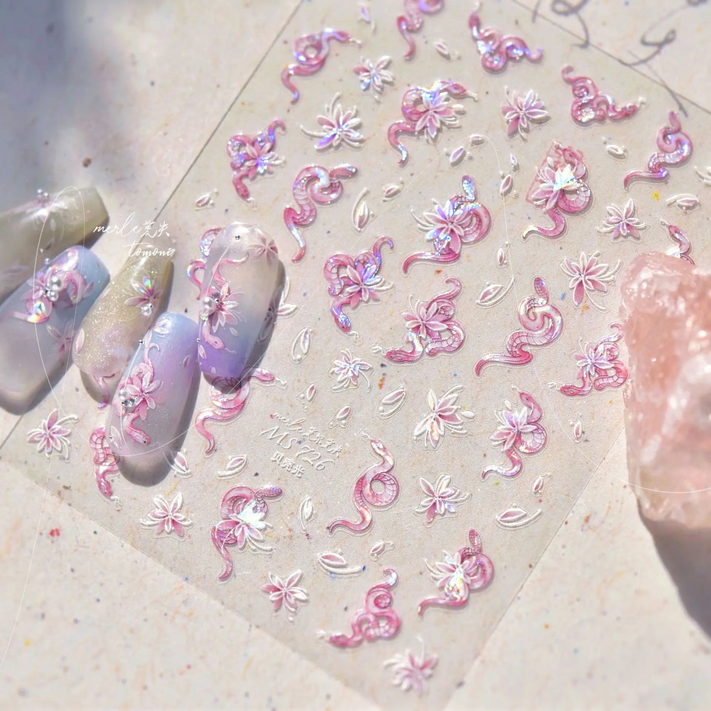 5D Pink White Black Bowknot Ribbon Pearl Sweet Bow Nail Sticker Adhesive Nail Art Decoration Parts Stickers Manicure Decals