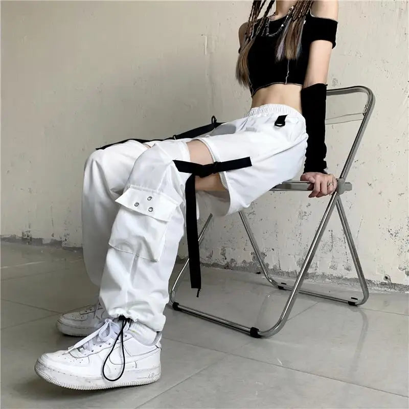 Casual Pants Women Cargo Korean Style Solid Spring Young Ladies Elastic Waist Popular Street Wear  Simple Ins Cozy Cool