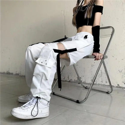 Casual Pants Women Cargo Korean Style Solid Spring Young Ladies Elastic Waist Popular Street Wear  Simple Ins Cozy Cool