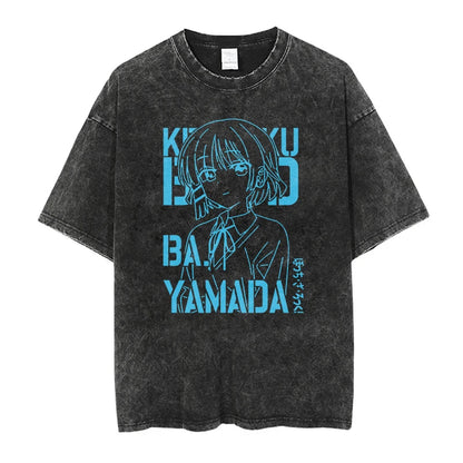 Men Oversized Printed Tshirts Bocchi Club Music Band Anime Bocchi The Rock Cotton Tops Creative Crew Neck Tees Washed TShirt