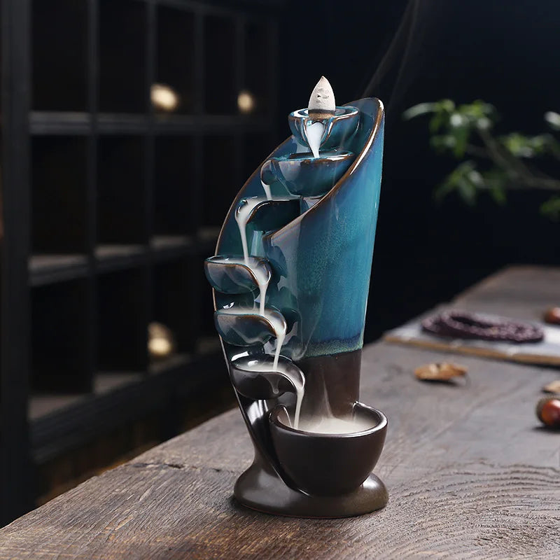 1pc Ceramic Waterfall Incense Burner Backflow Incense Burner Multifunctional Ornament (Without Incense)
