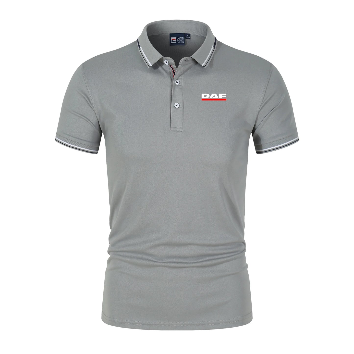 Men'S Casual Short Sleeve Polo Shirt DAF Logo Print Striped Color Block Sporty Style Collared Golf Shirt For Summer