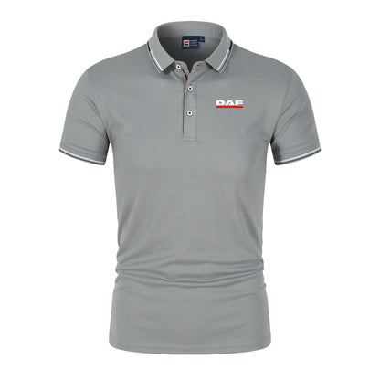 Men'S Casual Short Sleeve Polo Shirt DAF Logo Print Striped Color Block Sporty Style Collared Golf Shirt For Summer