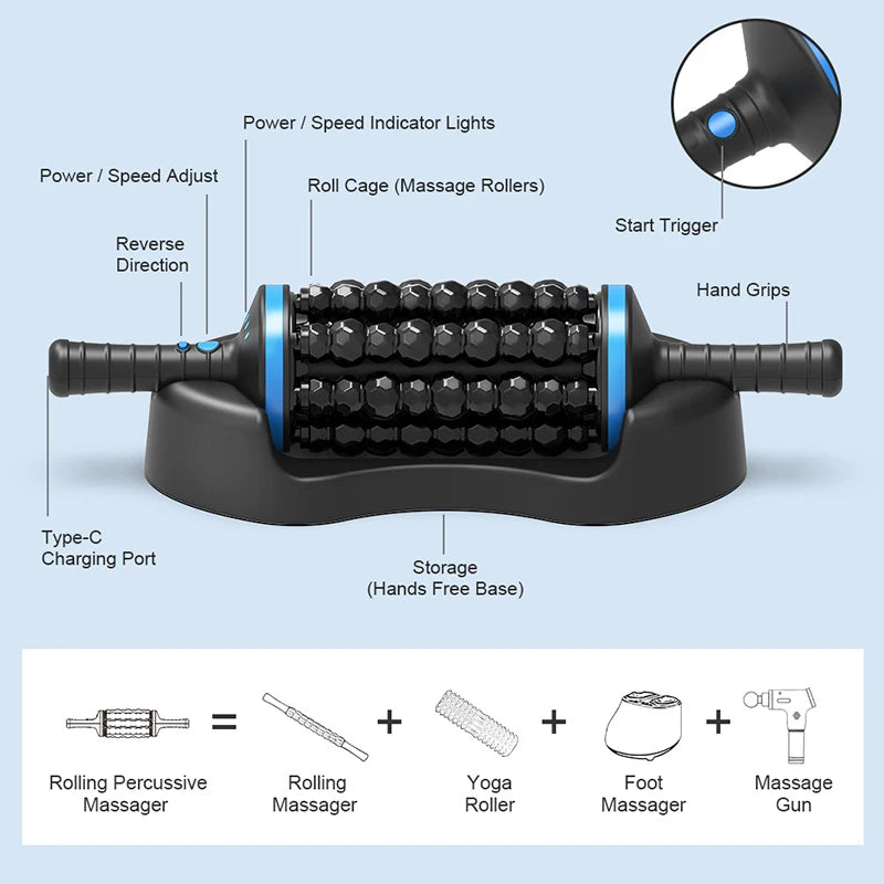 NEW Cordless Roller Body Massage Rechargeable Vibrators 360 Rolling Percussive Massager Muscle Relaxation Back Foot Leg Relaxer