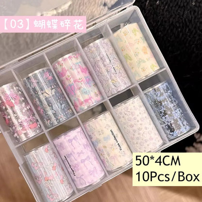 10Rolls Plaid Thousand-Bird Bow  Stars Nail Foils Transfer Paper  Nail Art Stickers  Manicure Set Decal  Nails Decoration