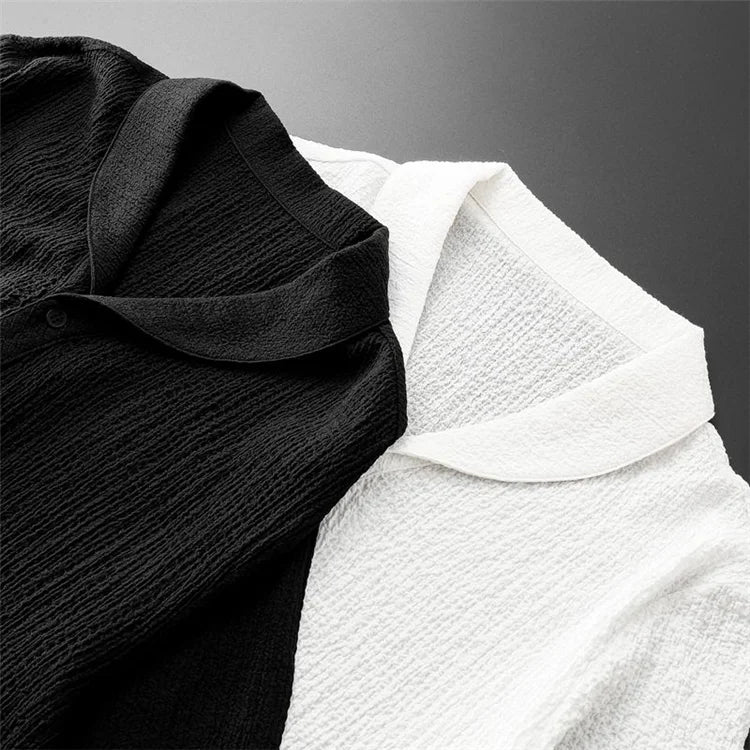 Summer Linen Set Men's Short Sleeve T-Shirt Tang Suit Style Casual Men's Wear Complete Set Lightweight Ice Silk Material