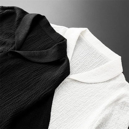 Summer Linen Set Men's Short Sleeve T-Shirt Tang Suit Style Casual Men's Wear Complete Set Lightweight Ice Silk Material