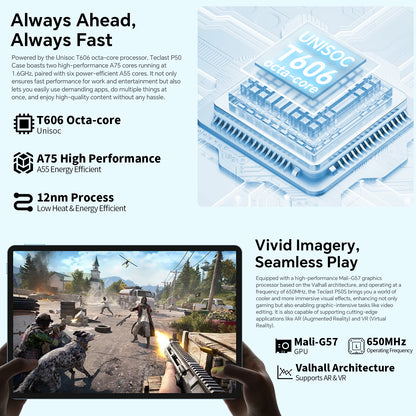 Teclast Tablet P50 Case Android 15 11" T606 8-Core Max 12GB RAM 128GB ROM P50 Case/Keyboard/Mouse/Stylus/Headphone/Stand
