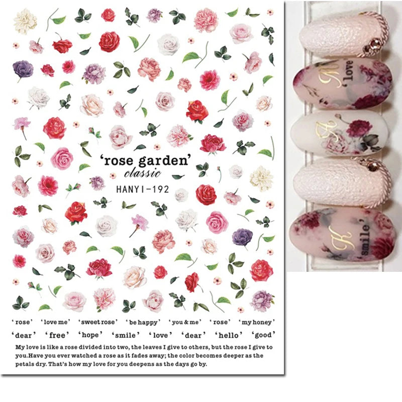 3d Nails Art Decals Spring Fruits Pink Full Tips Peony Magnolia Flowers Adhesive Sliders Stickers Decoration For Nails Manicure