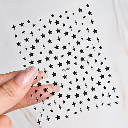 Black White Star 3D Nail Art Sticker Y2K Pentagram Self-Adhesive Decals Laser Shiny Glitters Starlight Manicure Ornaments Slider