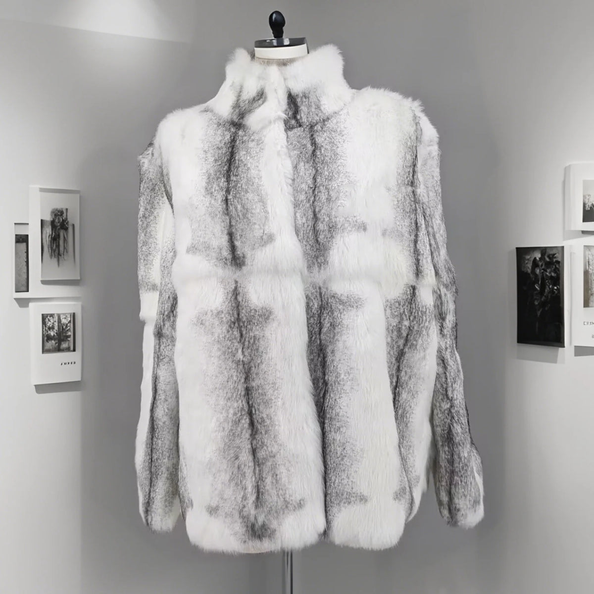 Women Real Rabbit Fur Coat High Collar Winter Jacket Make of One Rabbit Fur Cross Mink Pattern