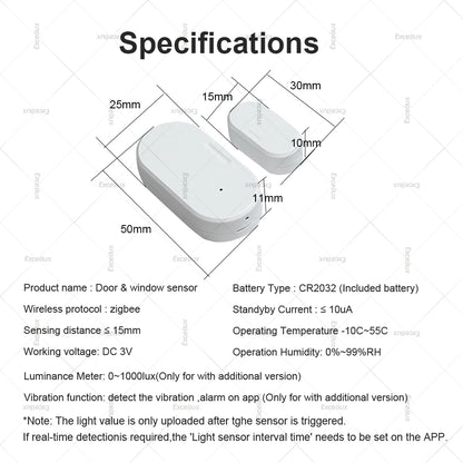 Zigbee 3.0 Door Window Sensor With Brightness/Vibration Sensor Smart Home Security Protection Alarm Door Open /Closed Detector