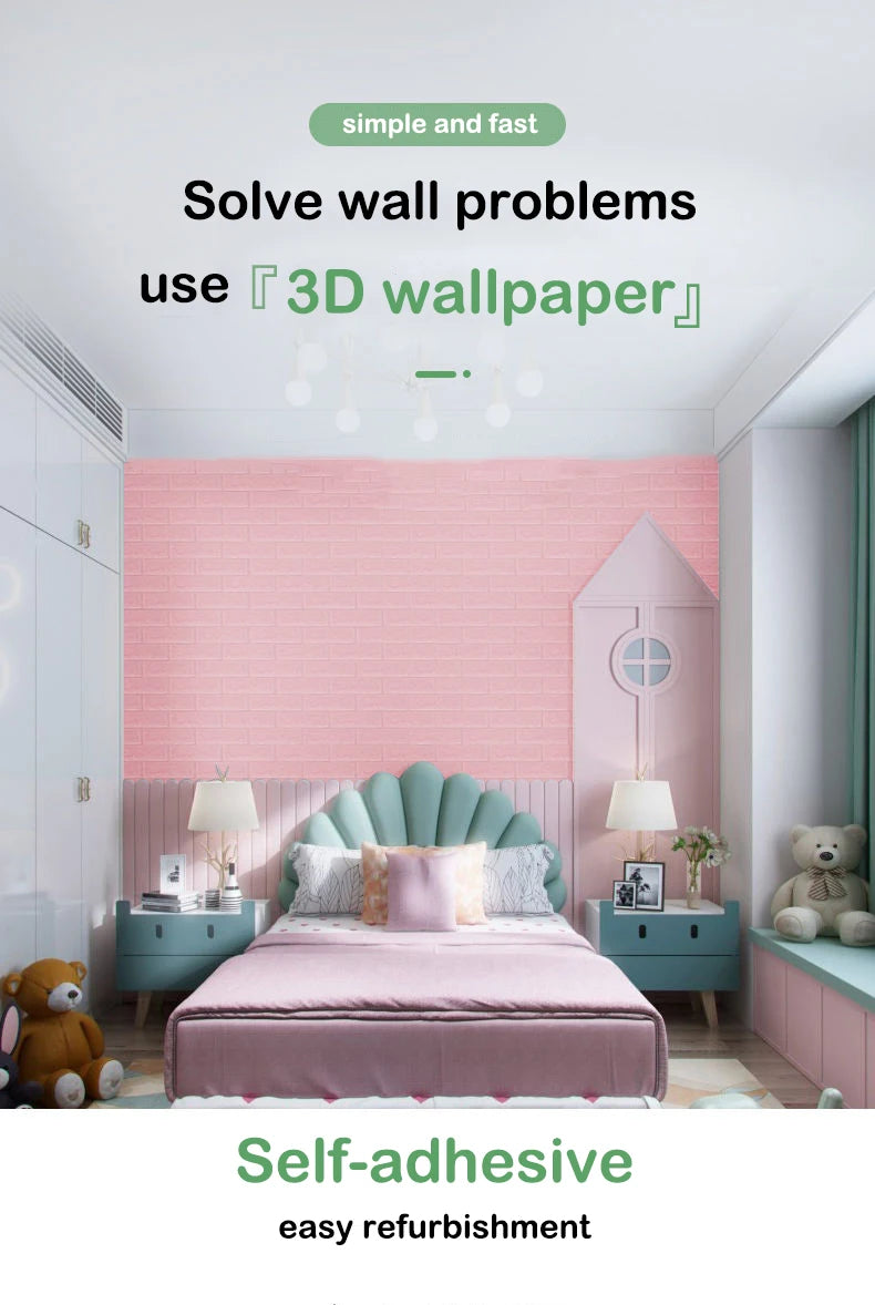 70cmx1/5/10m 3D Wallpaper Decoration Self-adhesive Antique Foam Brick Wallpaper Living Room Bedroom Waterproof 3D Wall Sticker
