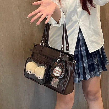 Japanese Itabag With Transparent Display Multi-pocket Shoulder Bag Fashion Tote Bag Jk Uniform Handbag Y2k Style Crossbody Bag