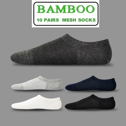 10Pairs Bamboo Socks Thin Summer Men's Invisible Socks Absorbent Deodorant Harajuku Bamboo Fiber Mesh Short Sock Black Plus Size