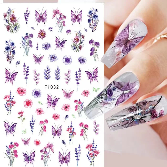 Black and White Love Flowers Line Art 3D Stickers Nail Decals Nail Art Accessories Butterfly Rose Nail Stickers Nail Sliders