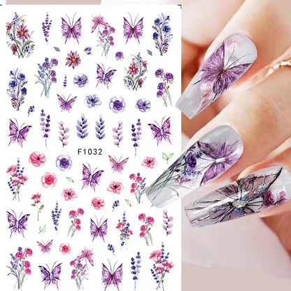 Black and White Love Flowers Line Art 3D Stickers Nail Decals Nail Art Accessories Butterfly Rose Nail Stickers Nail Sliders