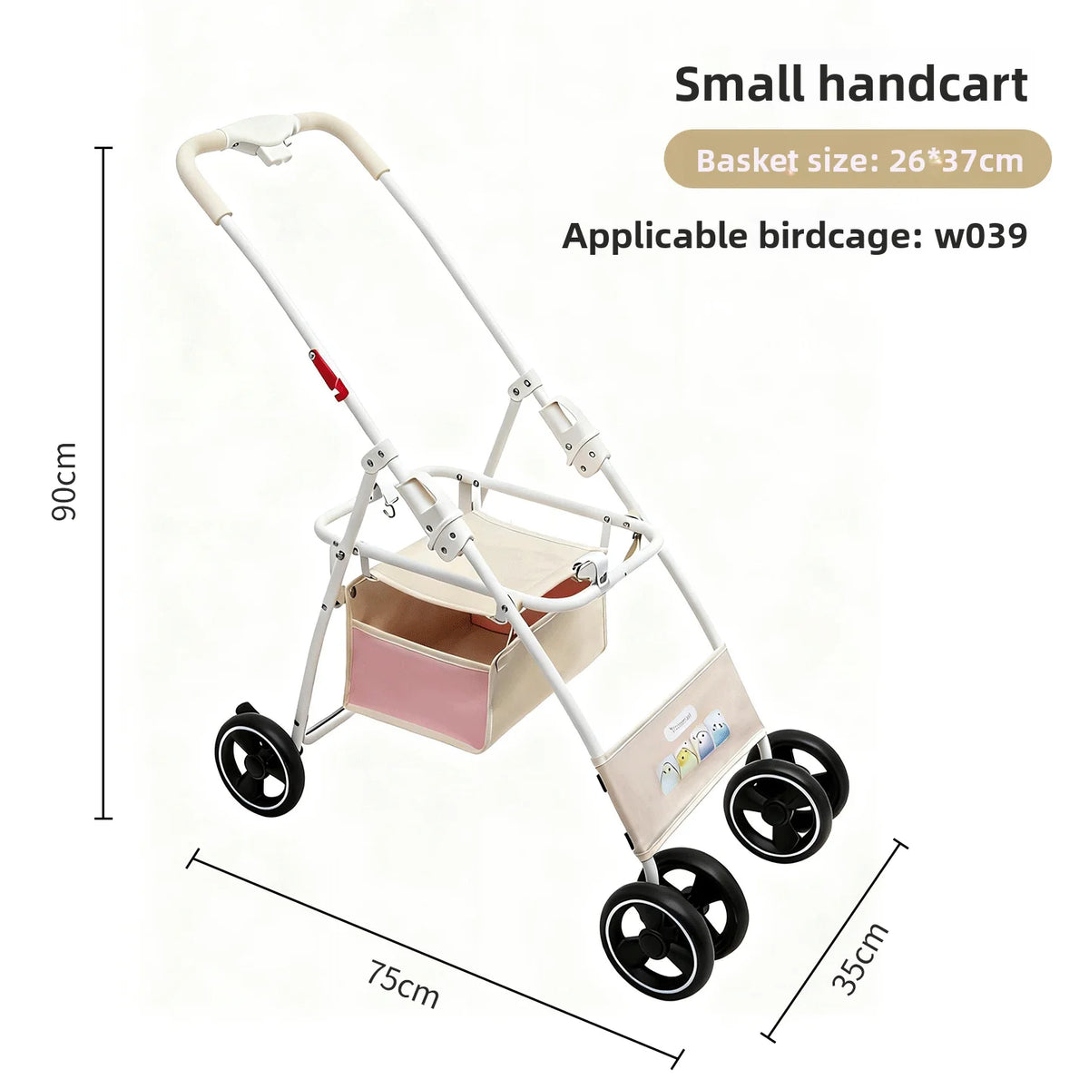 Foldable Lightweight Parrot Stroller Outdoor Travel Pet Carrier with Storage Space