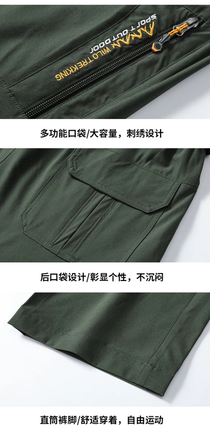 Men's 2 in 1 Convertible Hiking Pant Quick Dry Elastic Outdoor Running Cargo Trouser Summer Waterproof Fishing Camping Plus Size