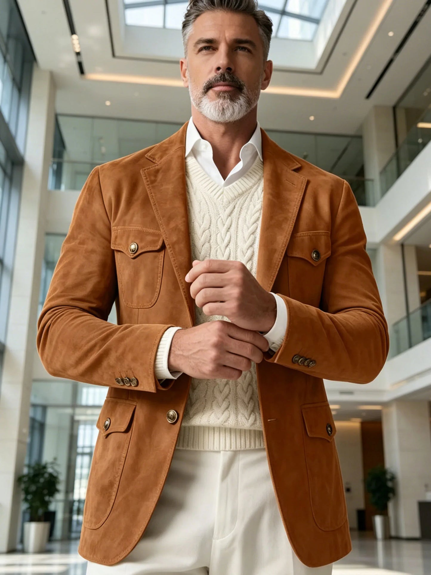1970s Men's Suede Blazer Retro Slim Fit Two Buttons Multi Pocket High Quality Jacket Fashion Casual Sport Coat For Daily Wear