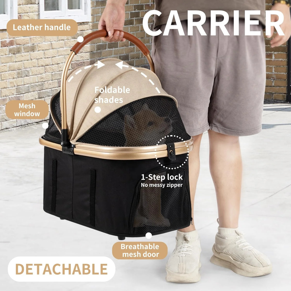 Pet Stroller 3 In 1 Foldable 4 Wheel For Small Medium Pets 50lbs Capacity Detachable Portable Travel Carrier With Storage