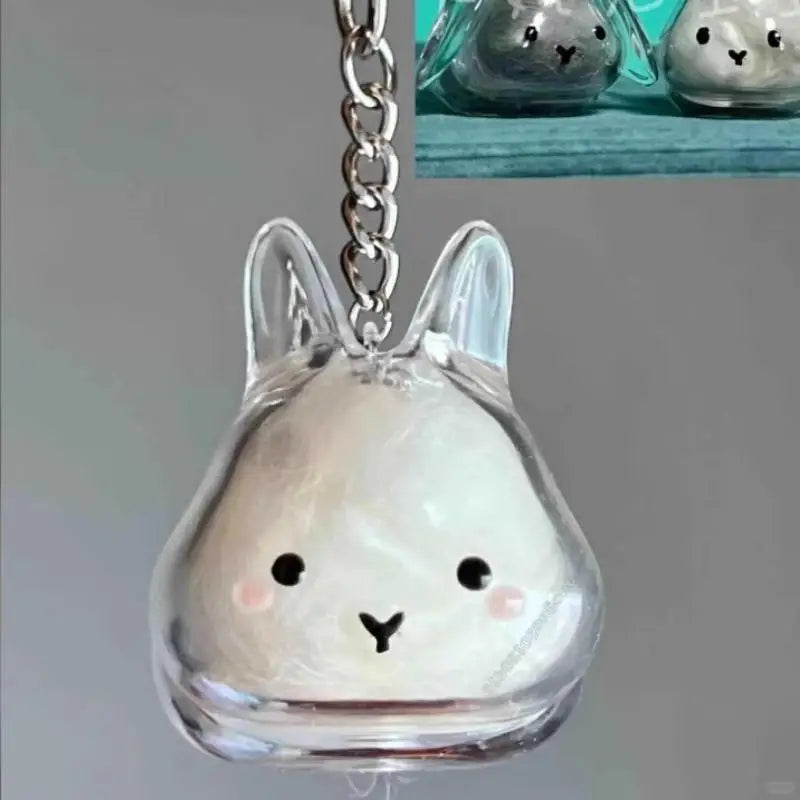 **Cartoon Pet Hair Memorial Transparent Storage Box Keyring Cute Animal Rabbit Fur Organizer Keychain Bag Pendant Pet Souvenirs