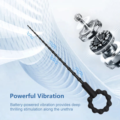 Silicone Vibrating Urethral Sound for Intense Stimulation, Electric Prostate Massager Toy, Soft & Flexible Beaded Design