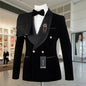 Velvet Formal Men Suits for Prom Wedding Double Breasted Groom Tuxedo 2 Pieces Celebrity Suit Jacket with Pants Custom Made