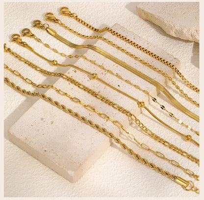 Non Tarnish Stainless Steel Bracelet Gold Plated Stackable for Women, Thin Herringbone Chain Bracelet Waterproof Jewelry Gift