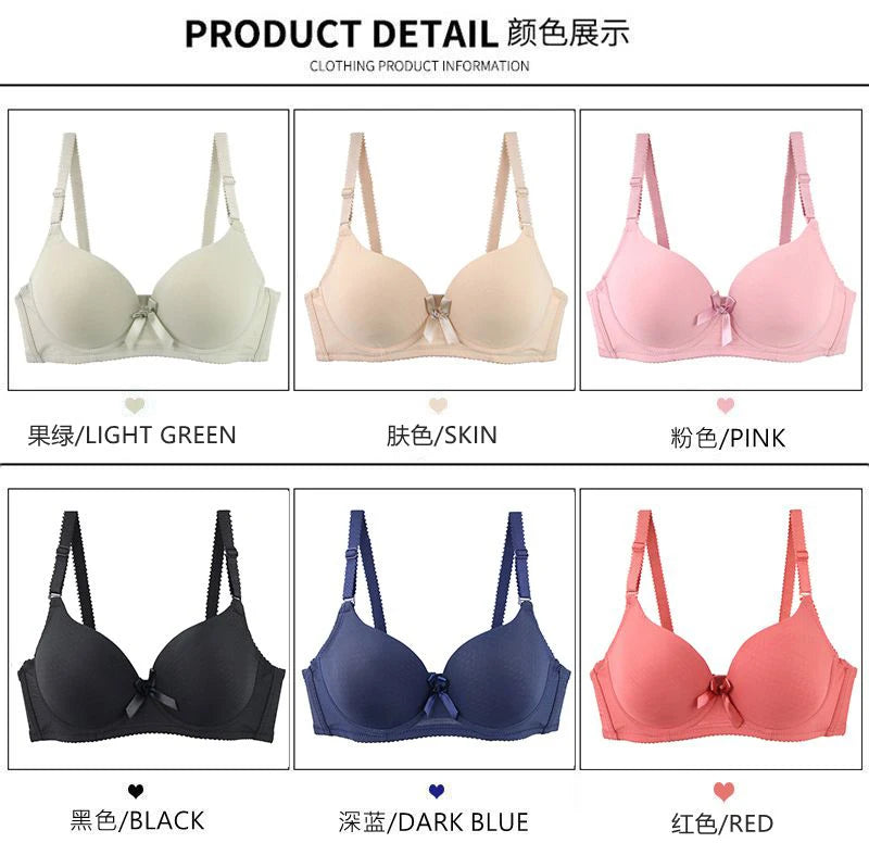 2025 New Sexy Bow Sweat Absorption Bras Solid Smooth 34/75 36/80 38/85 40/90 42/95 44/100 ABC Cup Underwear Pus Up Lingerie