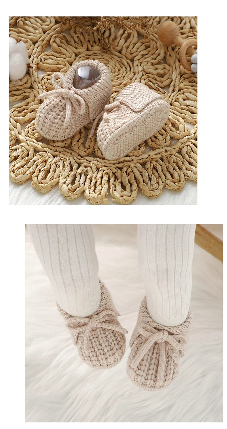 Baby Shoes Knitted Infant Child Bed Footwear 0-18M Cute Turn-down Breathable Newborn Boys Girls Walk Boots Fashion Solid Bandage