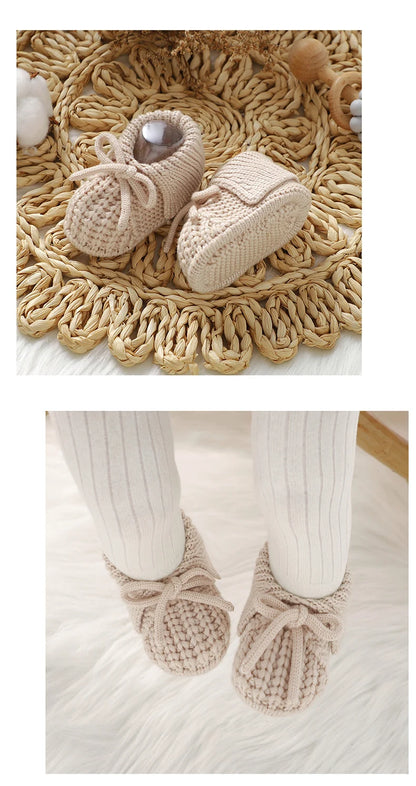 Baby Shoes Knitted Infant Child Bed Footwear 0-18M Cute Turn-down Breathable Newborn Boys Girls Walk Boots Fashion Solid Bandage