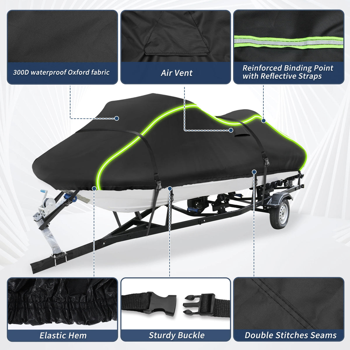 UXCELL 116"-125" Fits Jet Ski Cover 300D Duty Oxford Anti-UV Waterproof Trailerable PWC Cover for Yamaha for SeaDoo for Kawasaki