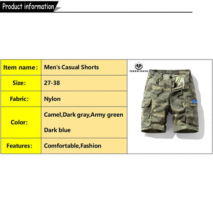 New Men Summer Outdoor Leisure Camouflage Comfortable Shorts Men Elastic Waist Loose Straight High-Quality Design Shorts Male