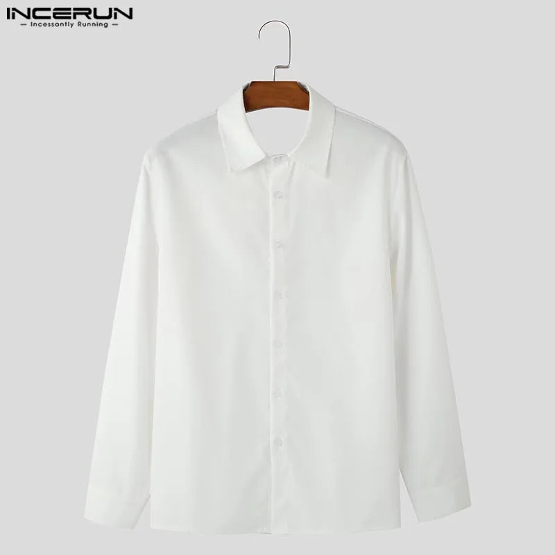 INCERUN Fashion New Men's Tops Backless Bow Design Shirt Sexy Casual Male Solid Comfortable Long Sleeved Lapel Blouse S-5XL 2025