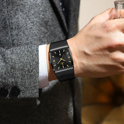 POEDAGAR Top Luxury Men Wristwatch Waterproof Luminous Stainless Steel Mesh Date Man Watch Fashion Business Quartz Men's Watches