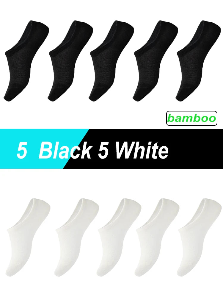 10Pairs Bamboo Socks Thin Summer Men's Invisible Socks Absorbent Deodorant Harajuku Bamboo Fiber Mesh Short Sock Black Plus Size