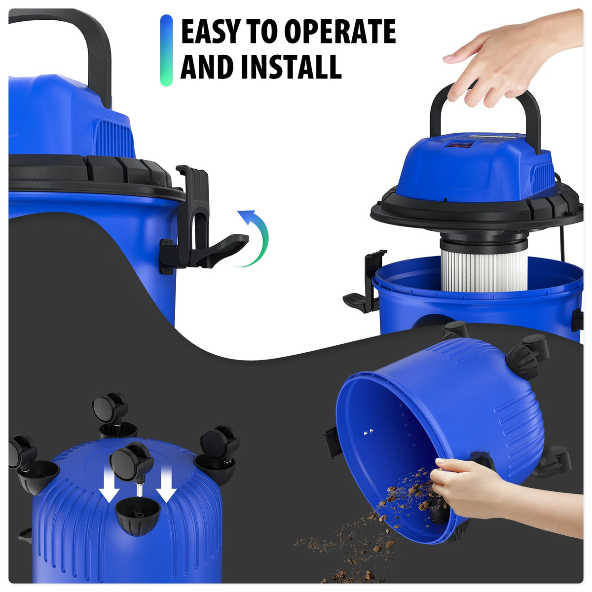 3in1 Wet and Dry Vacuum with 15L Collection Tank for Wet Suction, Dry Suction and Blowing,for Indoor, Outdoor Vacuuming Cleaning
